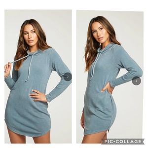 CHASER SLUB FRENCH TERRY LONG SLEEVEFUNNEL NECK SHIRTTAIL DRESS medium